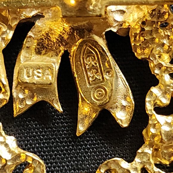 Vtg Robyn Rush Christmas Wreath RR USA & Christmas Tree Brooch Pin Rhinestones - Picture 4 of 16